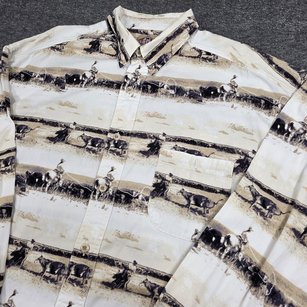 Vintage Barn Fly Shirt Men Sz Lrg White Beige Western Rodeo Button Up Cowboy USA
